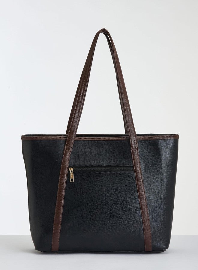 Fargo Axis Vegan Leather Tote Bag for Women | Laptop Compartment, RFID Pockets, YKK Zipper, Large Office Handbag | Shoulder Bag for College & Daily Use | Made in India (Black) - Image 5